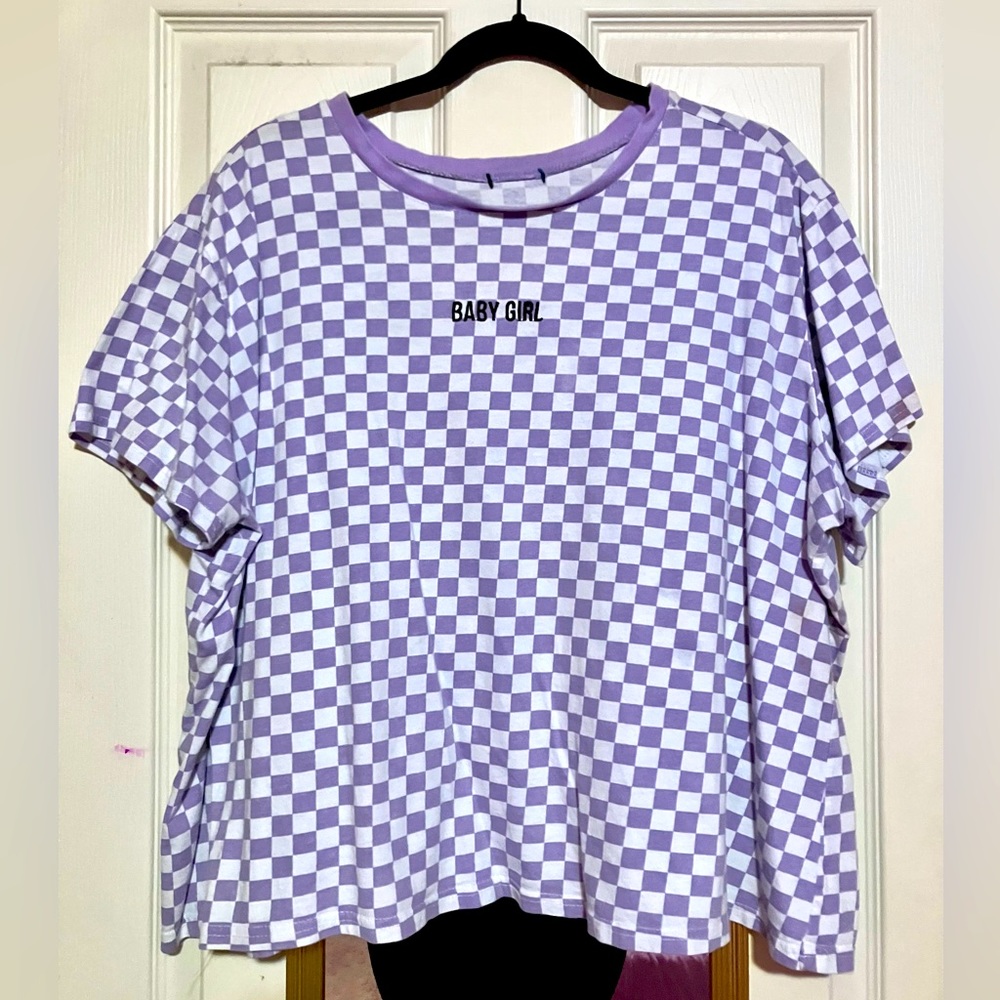 Plus Size Purple Checkered Baby Girl Short Sleeve Crop Top 2X 3X 4X